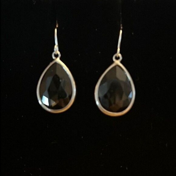 Handcrafted silver tone earrings with a Smokey colored stone. - Picture 1 of 4
